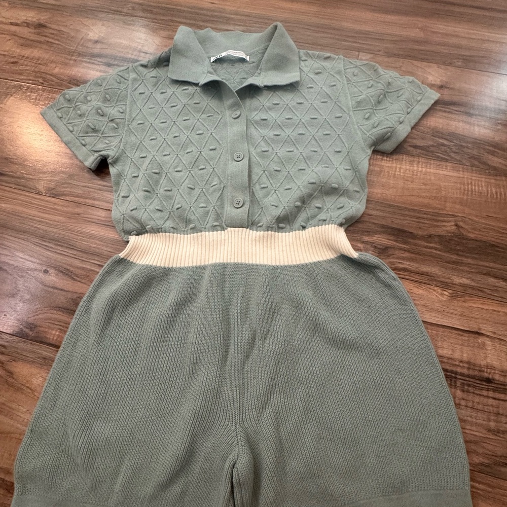 Zara Teal Knit Romper Limited Edition Zara Collab